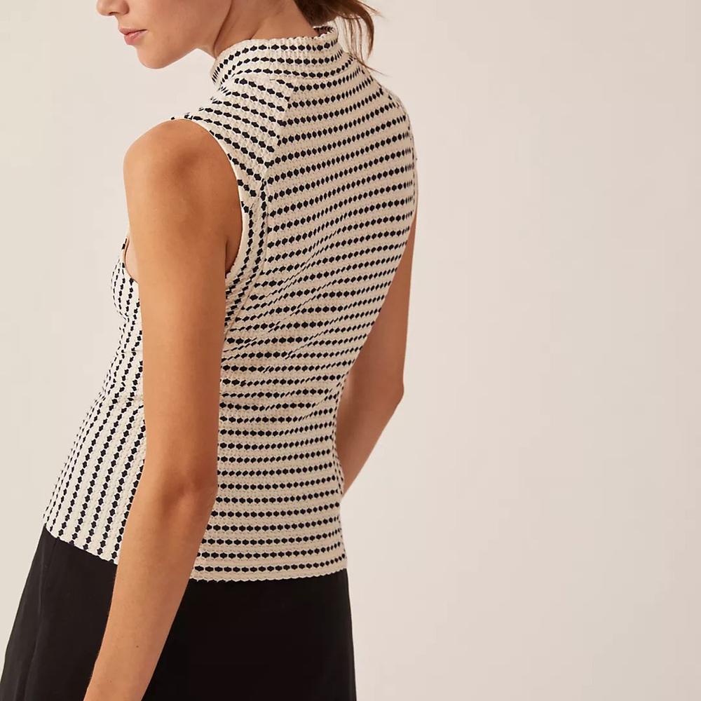 Anthropologie Maeve Textured Stripe Mock Neck Tee - Picture 2 of 8
